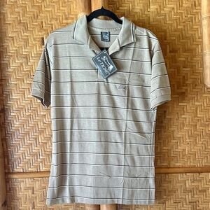 NWT Vintage Le Tigre Tan navy blue Striped Polo Shirt medium